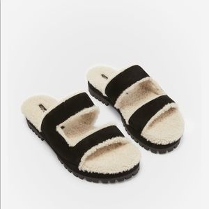 New Tamara Mellon suede and shearling sandals, black, size 38, never worn